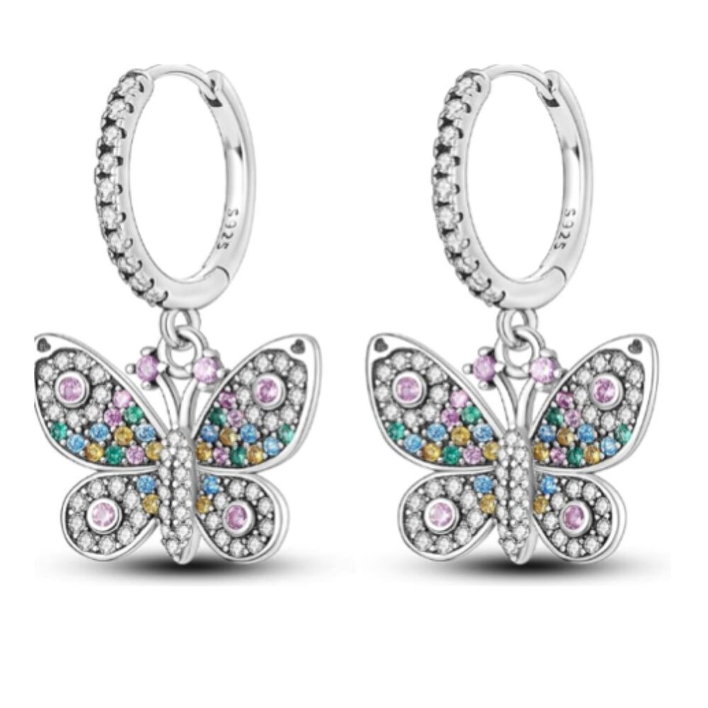 Butterfly Hoop 925 Sterling Silver Earrings Cubic Zirconia